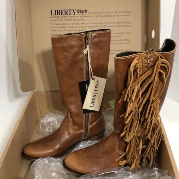 LIBERTY Black Shoes - NIB Liberty Black Lilth Fringe  Distressed Leather Boots 8